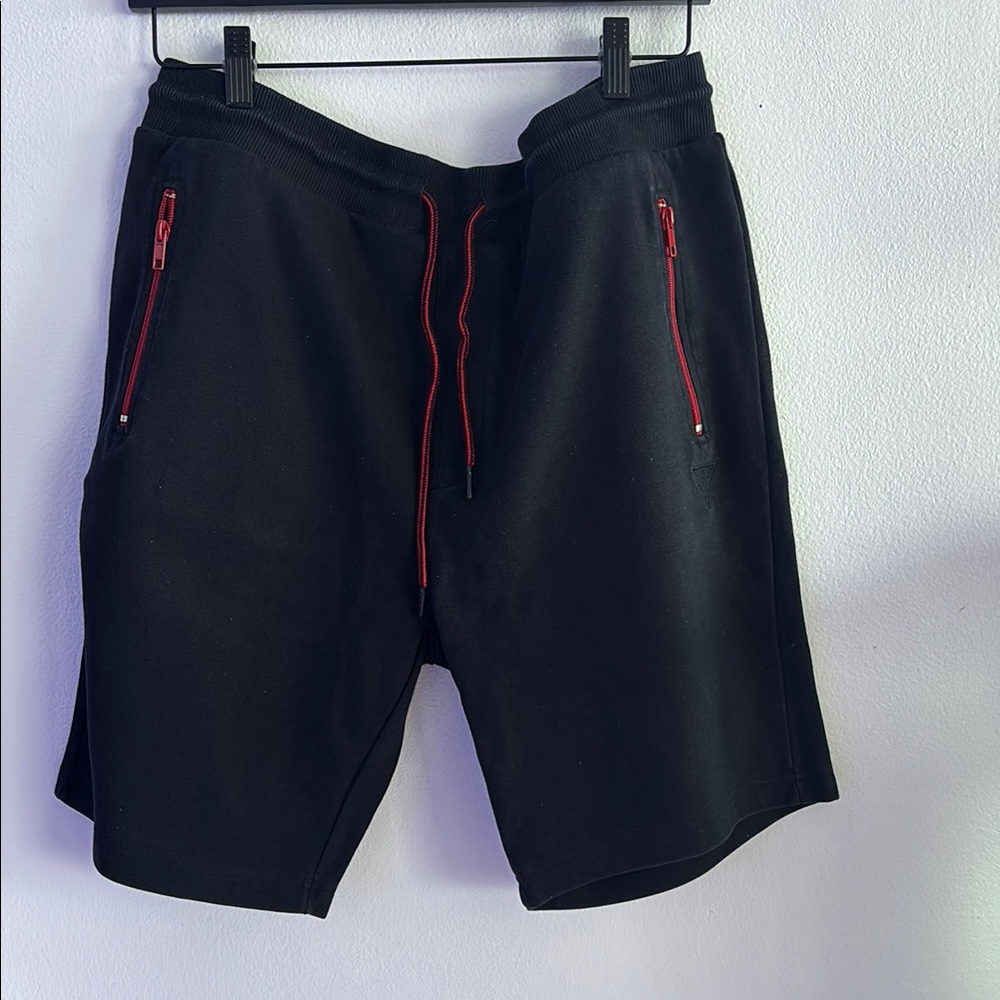 Guess Black and Red Athletic Shorts with Modern Design